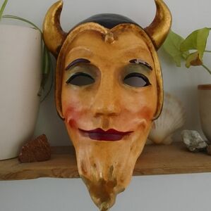 Old Authentic European Hand Painted Theatre Devil Mask